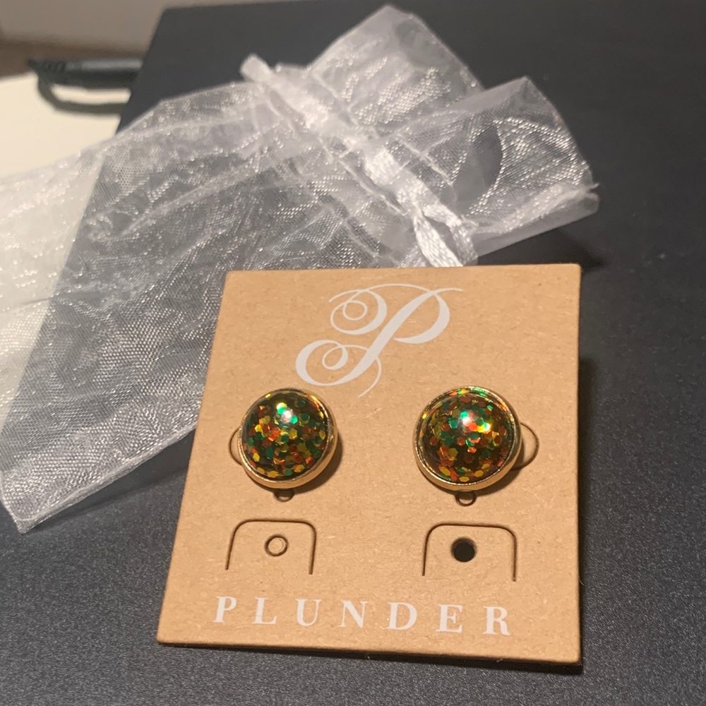 Plunder Gold and Multicolor Christmas Glitter Earrings